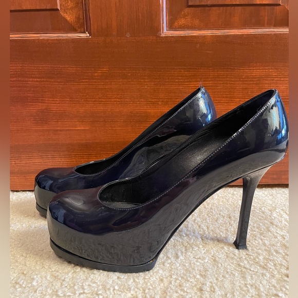 YSL Saint Laurent Tribute Pump - Navy Blue Patent Leather - BEAUTIFUL CONDITION - Picture 7 of 9